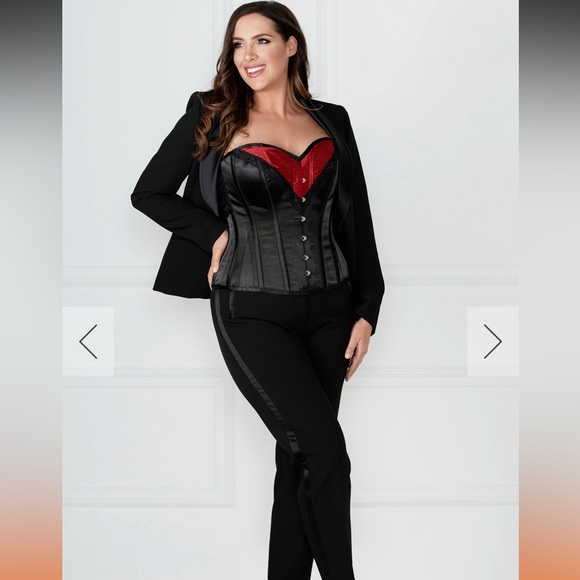 Size 38 Corset story red and black burlesque steel corset with halter top - Picture 8 of 15